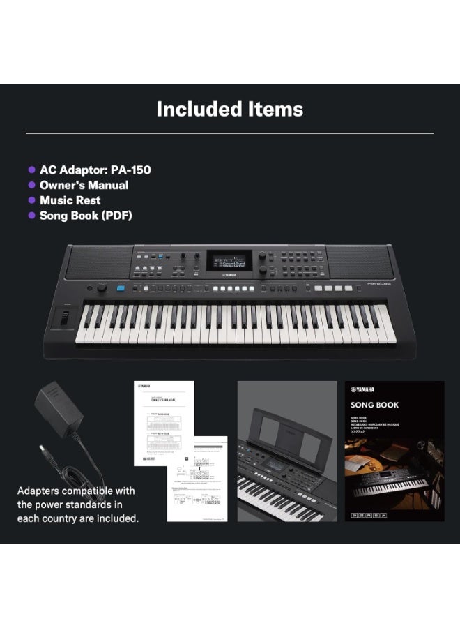 YAMAHA ياماها PSR-E483، لوحة مفاتيح محمولة بحساسية اللمس 61 مفتاح مع صوت، حامل موسيقي ومحول طاقة - Image 4